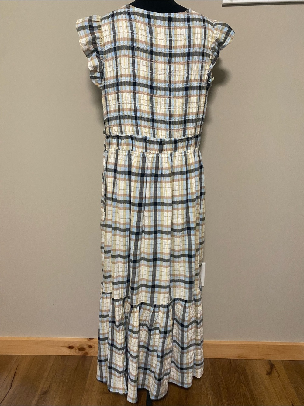 Anthropologie Peregrine Midi Dress Neutral Plaid size XL - Picture 8 of 11